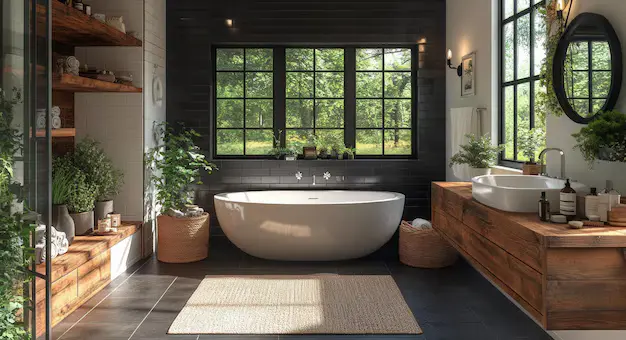 A professionally remodeled bathroom featuring a freestanding tub, sleek vanity, and elegant finishes, highlighting quality craftsmanship.